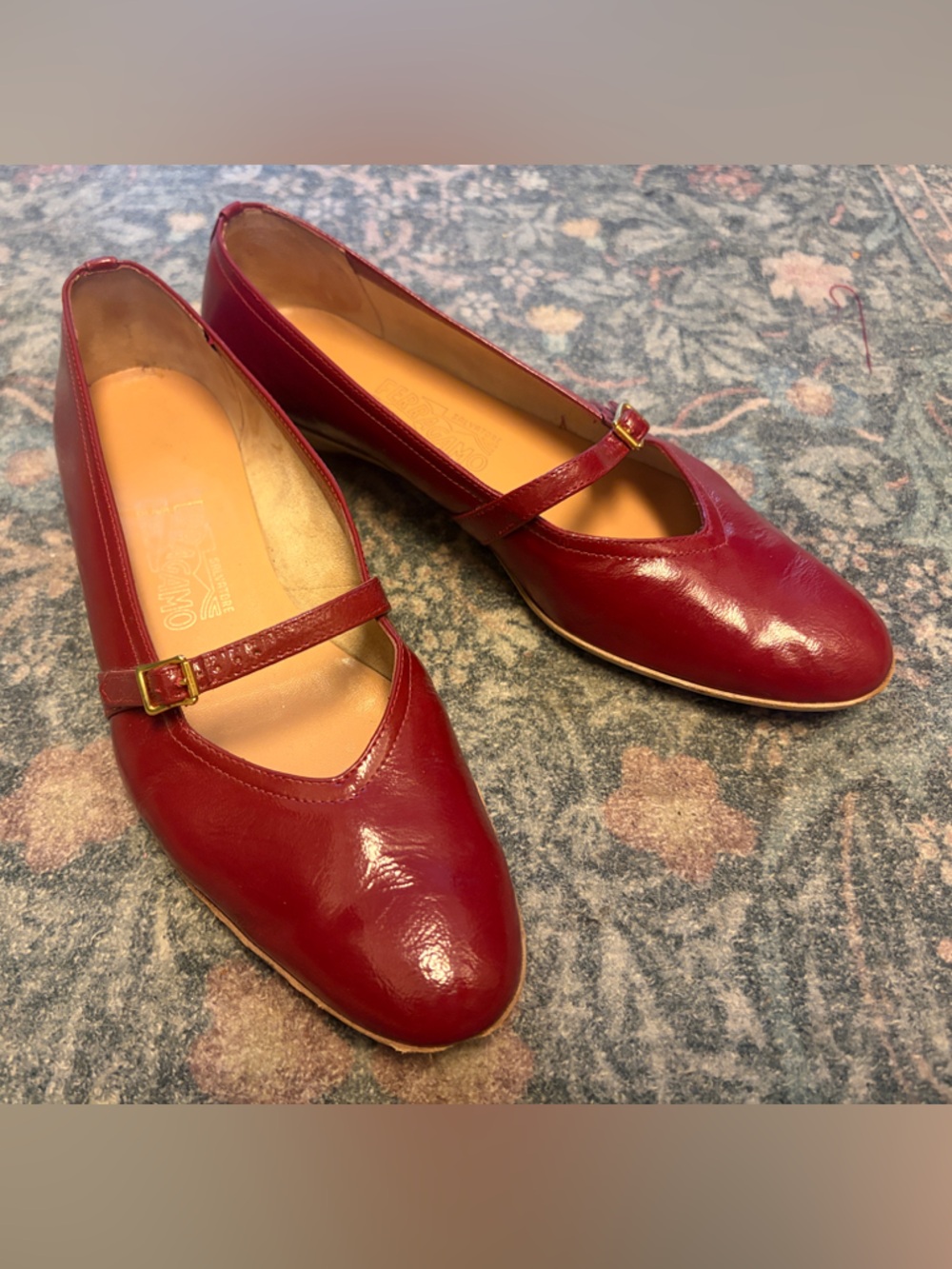 Salvatore Ferragamo Red Patent Leather Mary Jane Flats